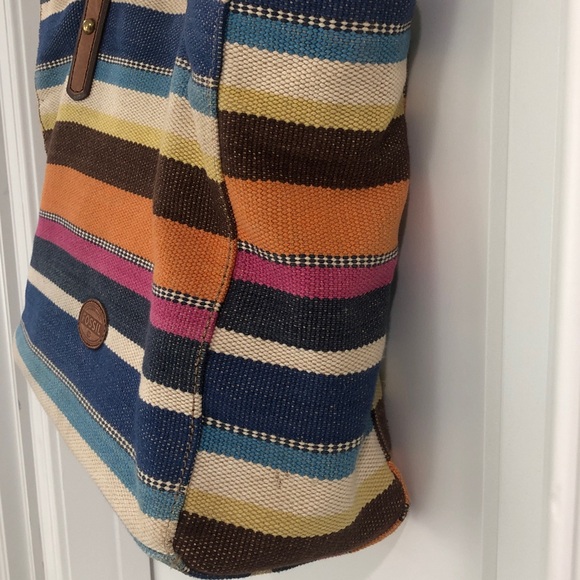 FOSSIL ZOEY BLUE,WHITE MULTI-STRIPES CANVAS TOTE,SHOULDER+HAND BAG,PURSE - Picture 3 of 16